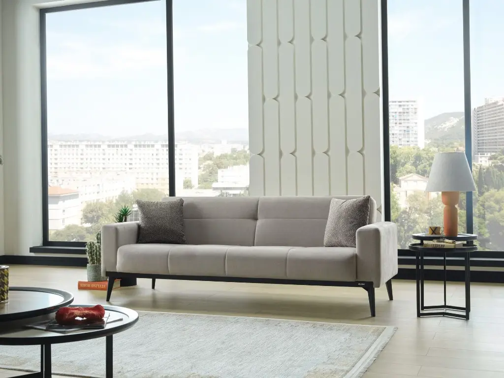 Cansas Üçlü Koltuk Siyah - Vizon