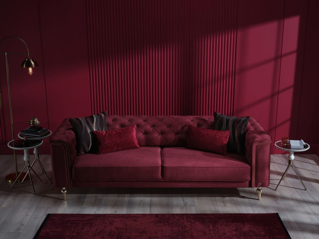 Blanca Üçlü Koltuk Bordo - Model 1 - Altın