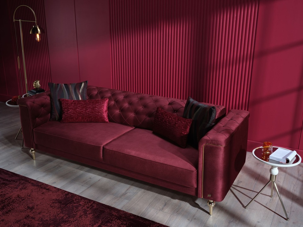 Blanca Üçlü Koltuk Bordo - Model 1 - Altın