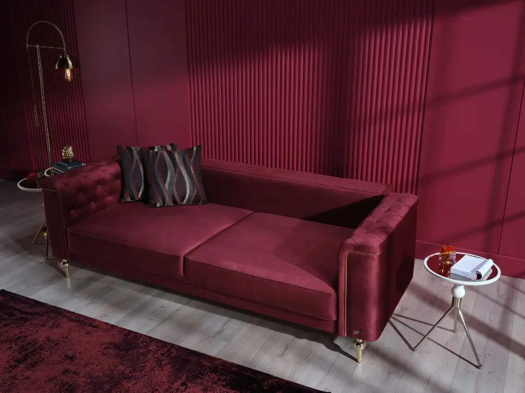 Blanca Üçlü Koltuk Bordo - Model 1 - Altın