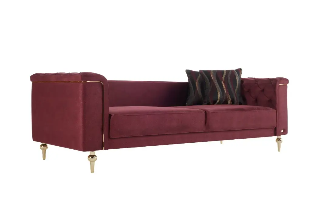 Blanca Üçlü Koltuk Bordo - Model 1 - Altın