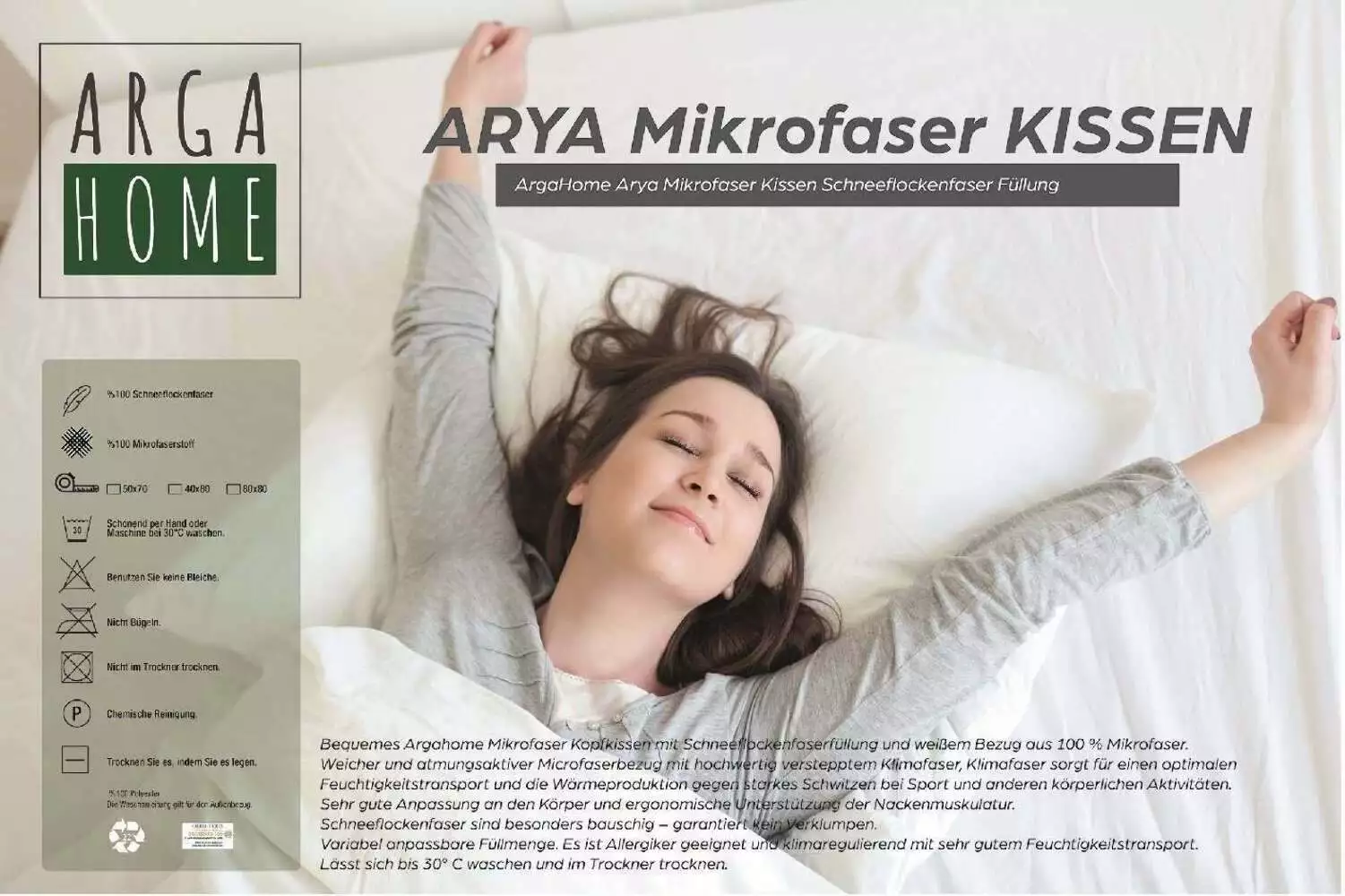ARYA Kopfkissen 40x80 Microfaserkissen von Argahome