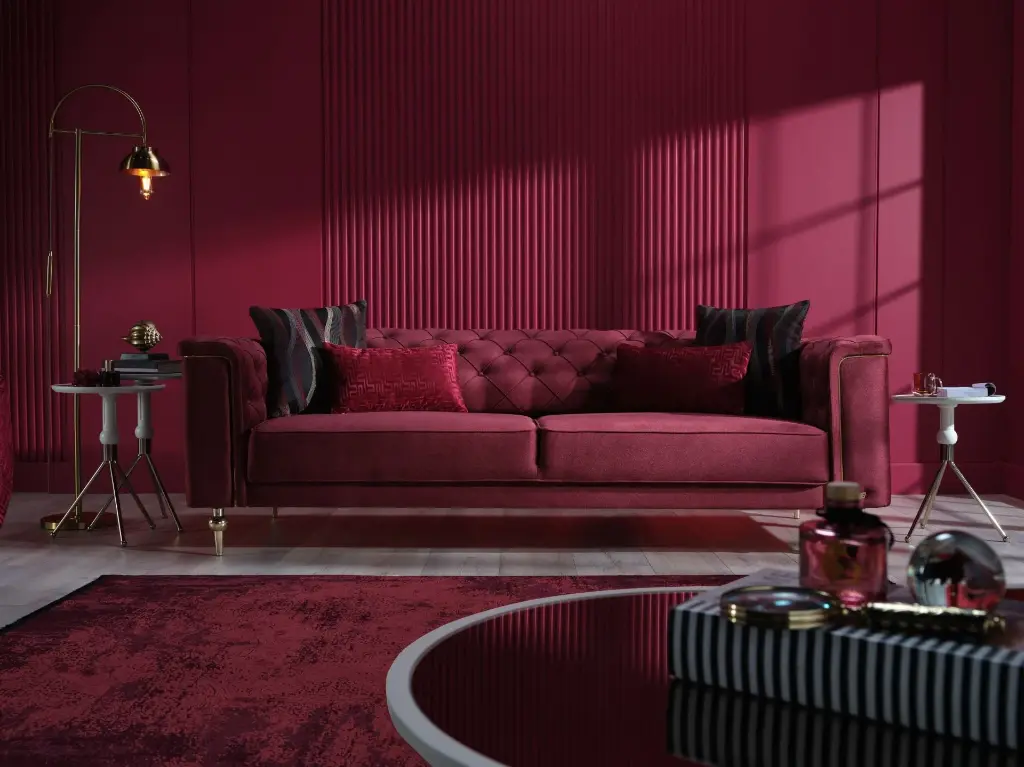 Blanca Üçlü Koltuk Bordo - Model 1 - Altın