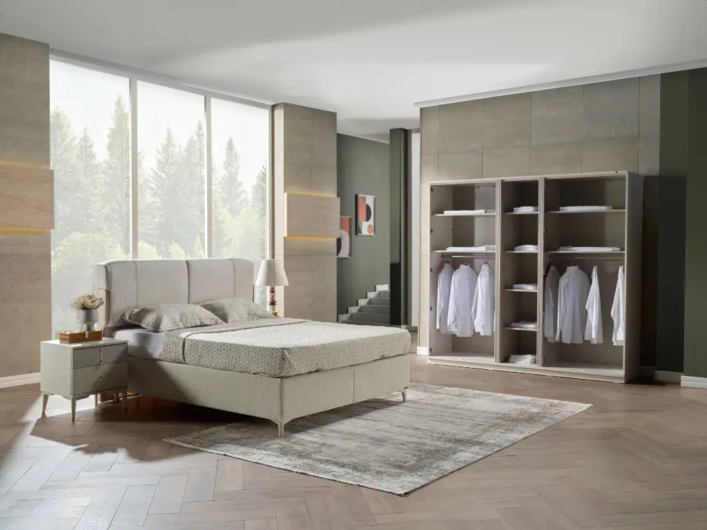 ALYA 5 KAPAKLI DOLAP SEDEF KREM/GOCCE TEKSTİL DESEN