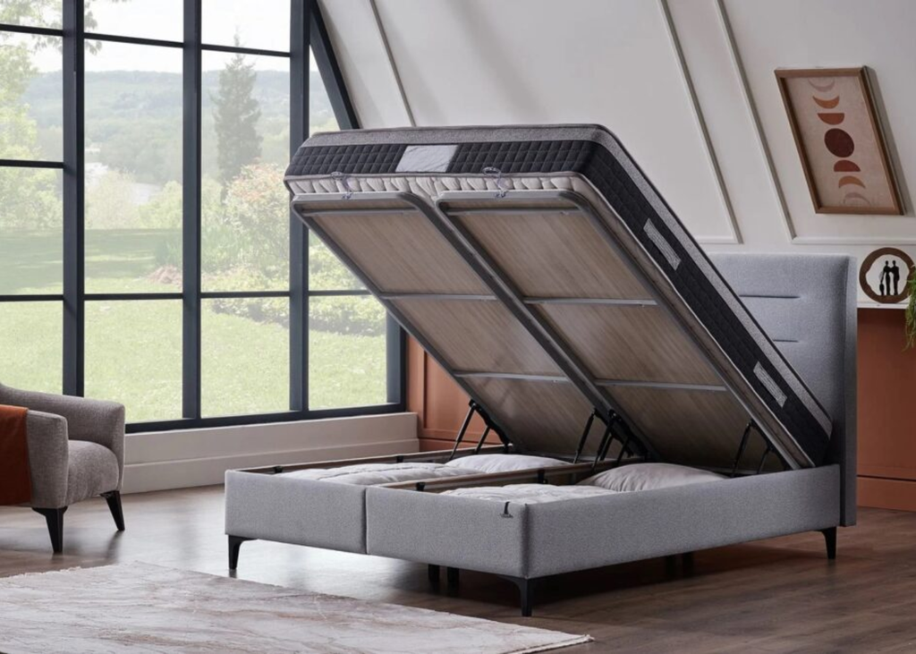 A-CLOUD Boxsprinbgett mit Stauraum , GRAU , 160x200