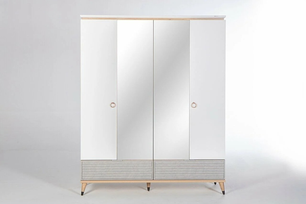 [22LEN2004FDMW] LENA 4 KAPILI GARDIROP UNI BEYAZ /LENA MESE