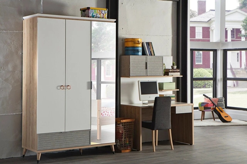 [22LEN2003FDMW] LENA 3 KAPILI GARDIROP UNI BEYAZ /LENA MESE