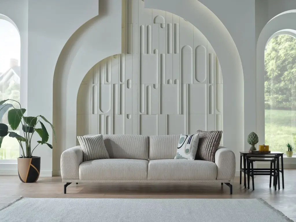 PLATO S SYH UCLUYTLI 5B-STRIPE KREM DUZ//STRIPE VIZON PELUS///////LINEN KREM DUZ2/PUNCH PLATO S YESIL DESEN////STRIPE EKRU PELUS