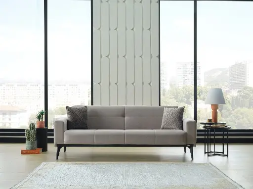 [200CNAS0302000001] Cansas Üçlü Koltuk Siyah - Vizon